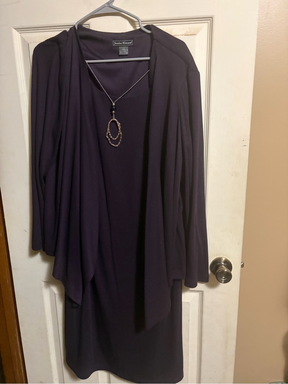 Jessica Howard Deep Purple Knit Dress with Draped Cardigan